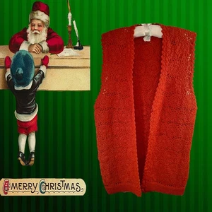 Vintage Baumwolle Häkel Weste Weihnachten rot Baumwolle Cottagecore Hippie groß NOS - Bild 1 von 6