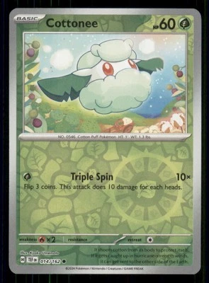 Cottonee SV05: Temporal Forces #014/162 Common Reverse Holo Pokemon LP - Image 1 of 2