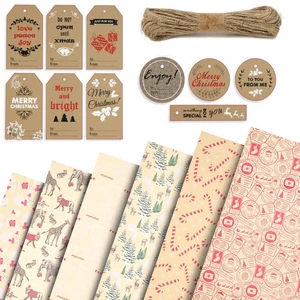 Kraft & Co - Juego de hojas de papel de envolver Kraft de Navidad - 70 x 50 cm - Imagen 1 de 20