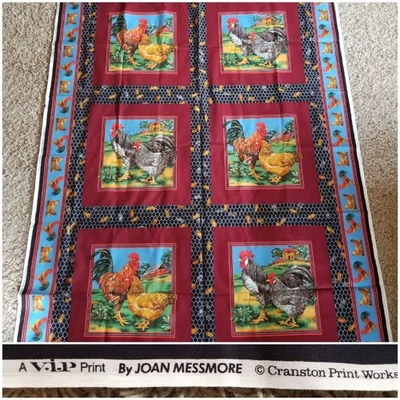 Panel de tela Cranston 44" W x 70" granja pollos granero borde algodón impresión VIP Foto 1 de 4