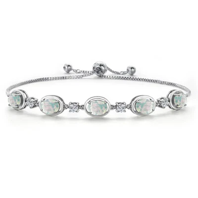 Теннисный браслет из стерлингового серебра 925 пробы с имитацией белого опала и муассанита для - Изображение 1 из 4