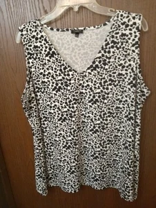 Talbots - schwarz-weiß geblümt - ärmelloses Oberteil mit V-Ausschnitt - Poly/Elasthan - Größe 2X - Bild 1 von 5