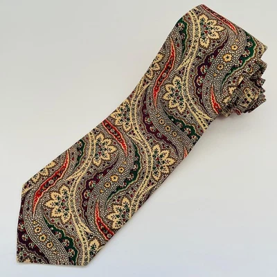 POLO RALPH LAUREN Mens Tie Ivory Paisley Pattern 100% Cotton Necktie Made in USA - Image 1 of 4