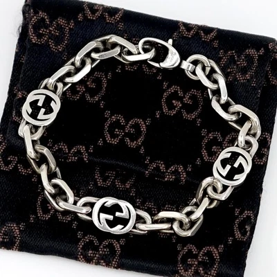GUCCI Interlocking G Logo Chain Bracelet 7" Silver 925 Auth w/Bag #0726 - Image 1 of 4