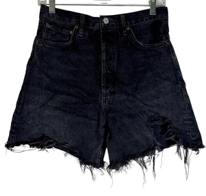 Pantalones cortos holgados Agolde Stella tiro alto improvisados negros desgastados 5” para mujer 27 - Imagen 1 de 3