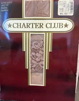 Charter Club Pantyhose Nylons Nude Lace Top Ultra Sheer Sandaltoe Size C NEW - Image 1 of 2