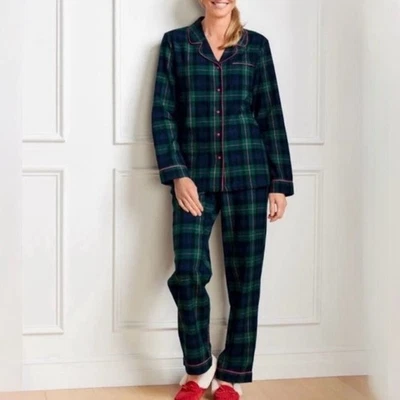 Conjunto de pijama Talbots verde y azul a cuadros con rosa manga larga talla XL tartán Foto 1 de 4
