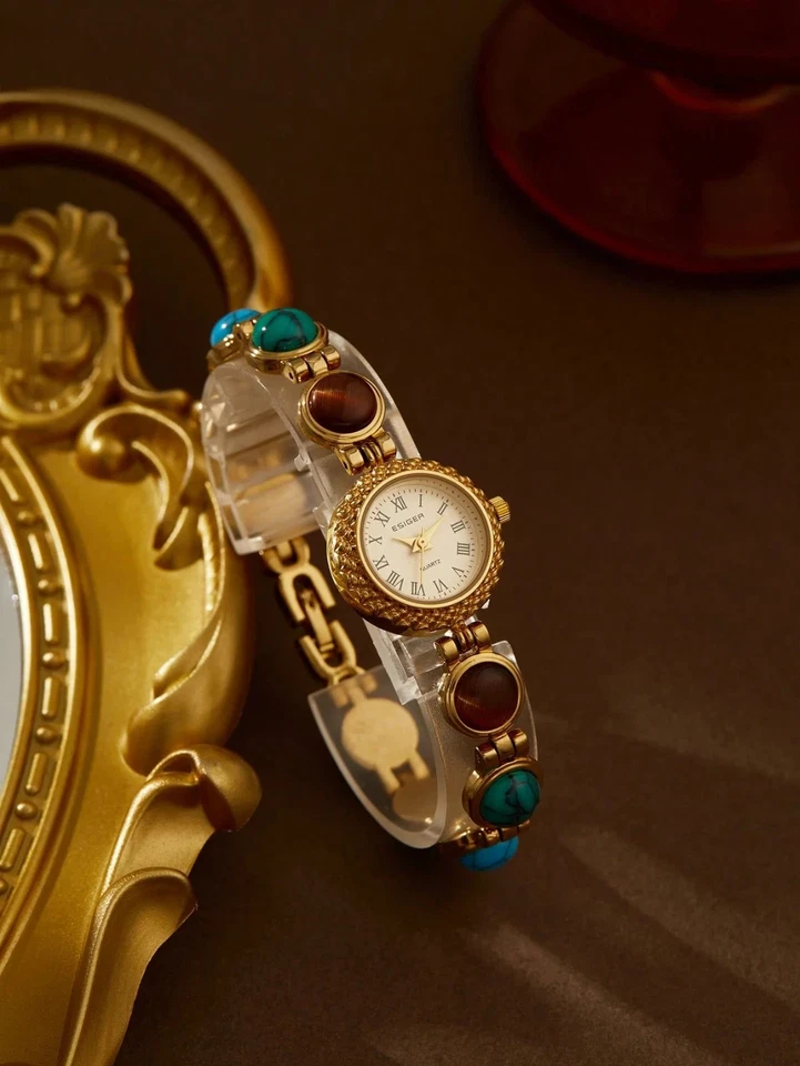 Золотой бисером винтажный стиль уникальный изящный женские наручные часы модный подарок редкая - Изображение 1 из 4