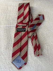 Men’s Necktie 100% Silk Tie -Red & Tan Diagonal Stripe Handmade Classic Menswear - Picture 1 of 2