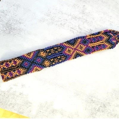 Banda ajustable para sombrero azul marino púrpura tostado marrón tejido trenzado azteca occidental Foto 1 de 4