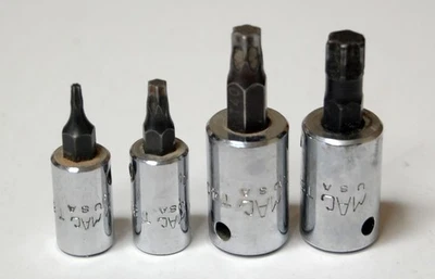 Four MAC Torx Bits Sockets T8 & T25 1/4" Drive T40 & T50 3/8" Drive USA - Image 1 of 3