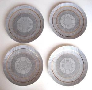 Sascha Brastoff Roman Coin Dinner Plates 4 Brown Gold on Gray MCM 10.5 D 1950s - Picture 1 of 9