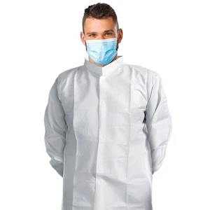 Disposable Lab Coats 40" Long 60ct White Large PPE Gowns w/ Stand-Collar Elastic - Picture 1 of 7