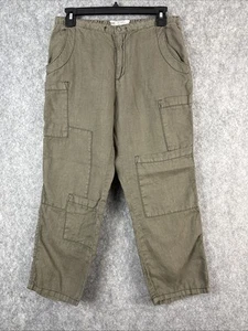 Free People 100% Leinen Cargo Hose Damen XS Grün Boho Hippie Utility Baggy - Bild 1 von 14