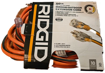 Cable de extensión interior/exterior de alta resistencia RIDGID 50 pies 10/3 con extremo iluminado Foto 1 de 2