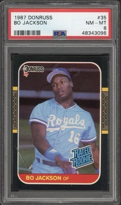 1987 Donruss Bo Jackson Rookie #35 PSA 8 QUASE PERFEITO-PERFEITO Kansas City Royals laje rachada - Imagem 1 de 2