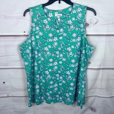 Denim & Co Top Mujer 2X Jersey Verde Floral Cuello Dividido Túnica Aberturas Laterales Pullover Foto 1 de 4