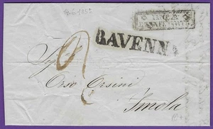 1855 ITALIA, FLS con carta, RAVENNA a IMOLA, cólera "IMOLA DESINFATTATA" ¡Cachet! - Imagen 1 de 3