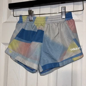 Adidas Shorts Girls S 5 Blue MultiColor Elastic Drawstring Waist Lined Running - Picture 1 of 3