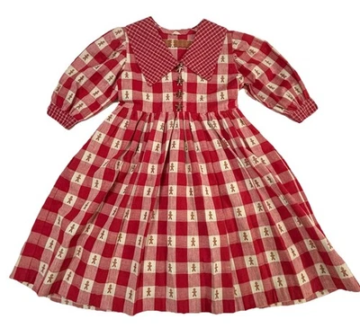 Hecho a mano Niñas Talla 6 Pan de Jengibre Hombre Cuadros Vestido de Navidad Foto 1 de 4