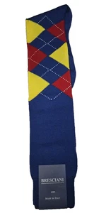 Bresciani Men’s Italian Socks Argyle Blue/Yellow/Red 100% Cotton Size M - NWT - Picture 1 of 11