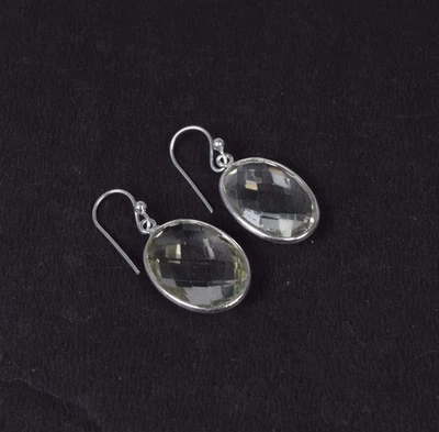 Brinco de prata esterlina 925 facetado verde ametista gancho - 1,2 polegadas - Imagem 1 de 4