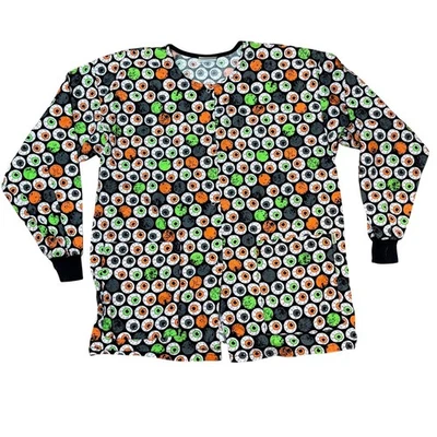Halloween Creepy Eyeball Scrub Jacket Women's Plus Size XXL Tafford 100% Cotton - Image 1 of 3