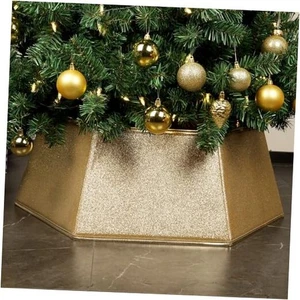  Stoff Christbaumhalsband, sechseckiger Weihnachtsbaumring, Glitzer Gold - Bild 1 von 7