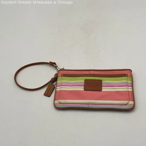 Coach Womens Multicolor Striped Charm Outer Pocket Zipper Wristlet Wallet - Picture 1 of 5