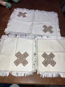 Vintage Table Mats  Design Cream Brown  Retro Set Of  3 Marked - Picture 1 of 7