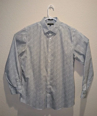 Camisa Banana Republic Camden Fit 2018 sin planchar para hombre azul floral LS abotonada - L Foto 1 de 4