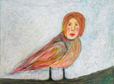 Pintura Humanoide Original 9x12 Mujer Pájaro Expresivo Animal Arte de Pared Miz Katie Foto 1 de 4