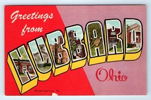 Vintage Postkarte Leinen großer Brief Grüße aus Hubbard Ohio OH - Bild 1 von 2