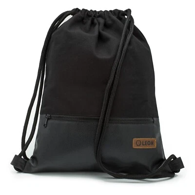 Leon By Bers Premium Turnbeutel Rucksack 35x45cm "SCHWARZ PU SCHWARZ" - Bild 1 von 4