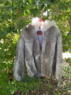 Precioso Abrigo Corto de Piel de Conejo Gris Forrado Cierre de Cremallera Talla L Foto 1 de 4