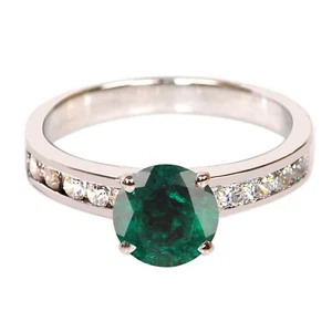 Anello 1,30 ct 100% naturale smeraldo verde certificato IGI diamante in oro bianco 14 kt - Foto 1 di 7