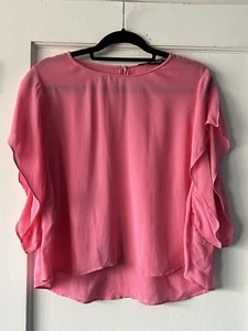 Zara Pink Chiffon Bat Wing Round Neck Top Size M - Picture 1 of 9
