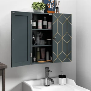 Home Bathroom Wall Mount Cabinet Storage Shelf Over Toilet w/ 2 Doors Gray - Picture 1 of 10