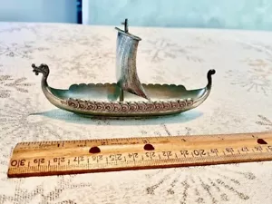 Long Pewter Viking Dragon Sail Ship Souvenir Norway Scandinavia Handstopt - Picture 1 of 2