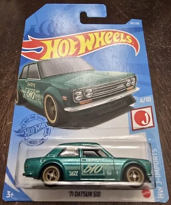 Hot Wheels 2021 Super Treasure Hunt '71 Datsun 510 Green HW J-Imports #4/10 NEW - Image 1 of 4