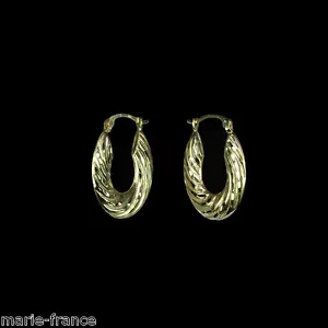 SALE Shiny 14k gold estate elliptical puffy hoop dangle earrings M-F - Picture 1 of 5