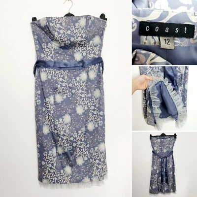 Coast Special Occasion Lilac Blue Beaded Strapless Bandeau Dress Size 12  - Image 1 of 4