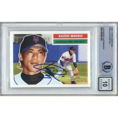Tarjeta firmada por Kazuo Matsui 2005 Topps Heritage #28 automática 10 Beckett losa de los Mets de Nueva York Foto 1 de 4