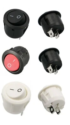 MINI INTERRUTTORE ROTONDO 15mm 2 PIN NERO BIANCO ROSSO 250V 3A ON OFF SWITCH   - Immagine 1 di 2