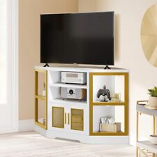 TV Corner Stand Industrial Entertainment Power Console Center Outlet Glam Gold