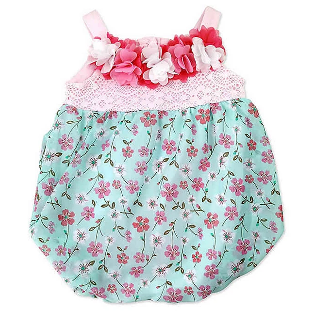 Bebé Niña Recién Nacida 3 Meses Chifón Floral Burbuja Mameluco Encaje Flor Corpiño Foto 1 de 3