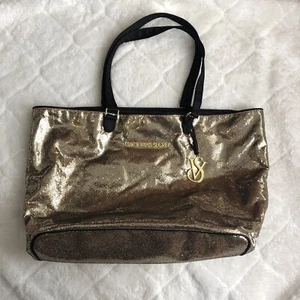 NWOT Victoria's Secret Gold Fantasy Tote Bag Glitter Handbag 14x22 w Bag Charm - Picture 1 of 4