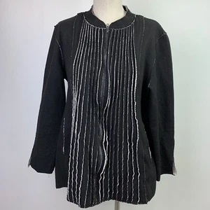 Soft Surroundings Sz L P Artsy Jacket Raw Hem Zip Sweater 3AV14 Wool Blend Black - Picture 1 of 6