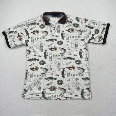 VTG Puritan Men's AOP Fly Fishing Polo Shirt Size Medium White - Image 1 of 4