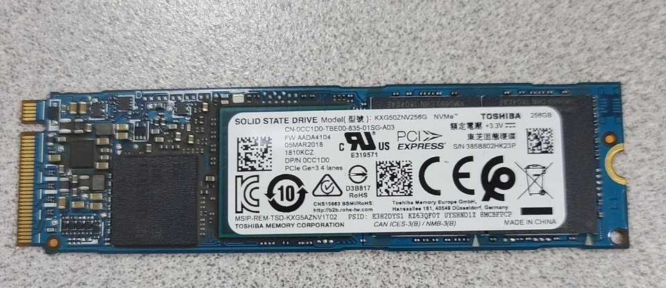 Toshiba 256GB SSD KXG50ZNV256G Solid State Drive  XG5 NVMe  - Image 1 of 1